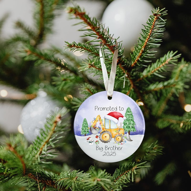 SUCHAGIFT Big Brother Ornament 2025 - Big Brother Christmas Ornaments 2025, Babys First Christmas Ornaments 2025 Boy Girl - Brothers Gifts - Ceramic Monster Truck Excavator Construction Ornament - Image 5